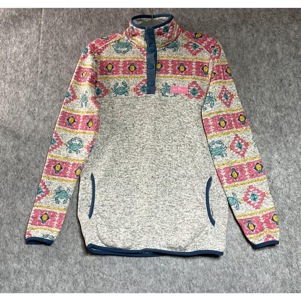 Simply Southern Sweatshirt Women Small Gray Geometric Southwest Pullover Pockets